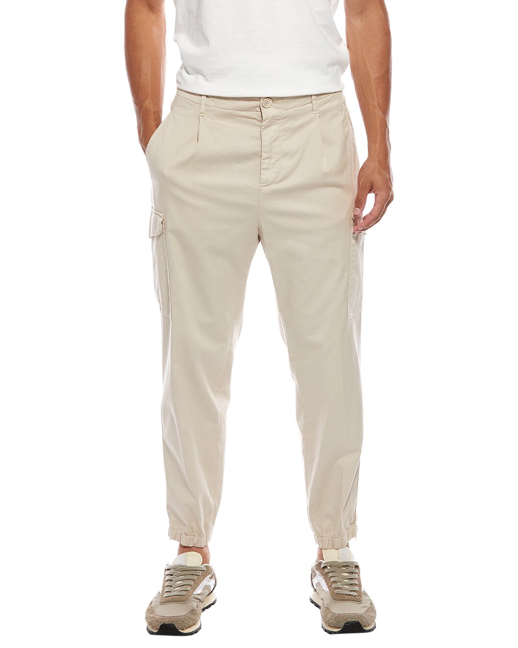 BRUNELLO CUCINELLI MEN'S BEIGE TAPERED CARGO TROUSERS