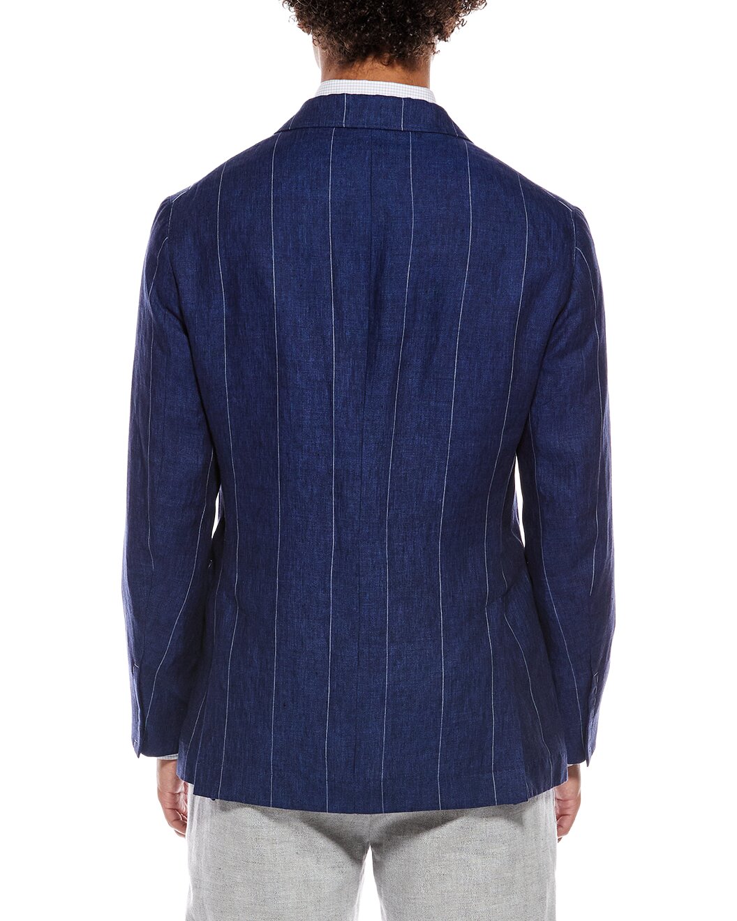 BRUNELLO CUCINELLI MEN'S INDIGO LINEN STRIPED BLAZER