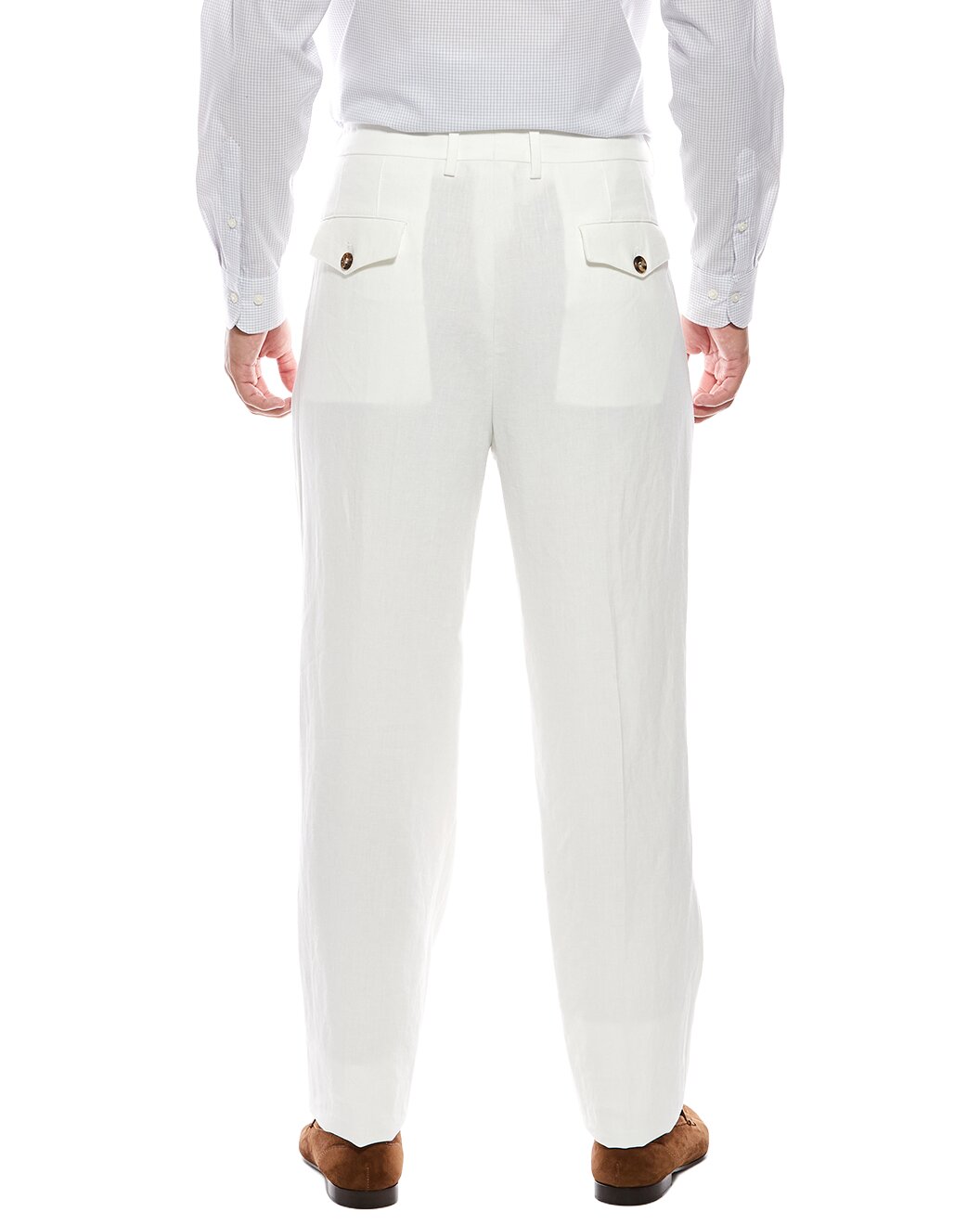 BRUNELLO CUCINELLI MEN'S OFF WHITE LINEN TROUSERS