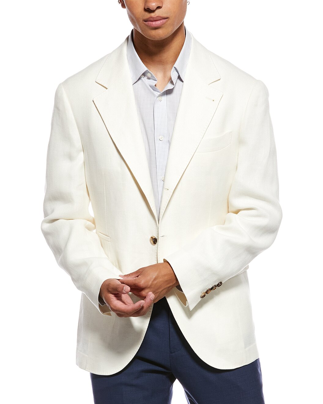 BRUNELLO CUCINELLI MEN'S OFF WHITE LINEN WOOL BLAZER