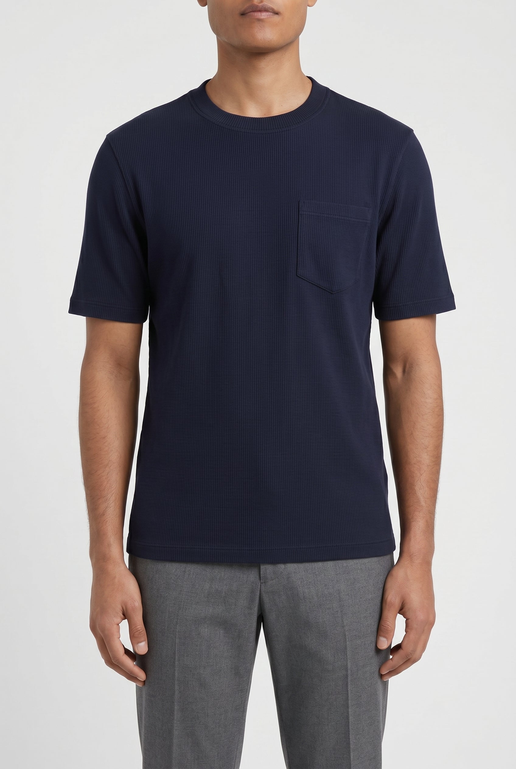 BRUNELLO CUCINELLI MEN'S DARK BLUE COTTON KNIT SHIRT