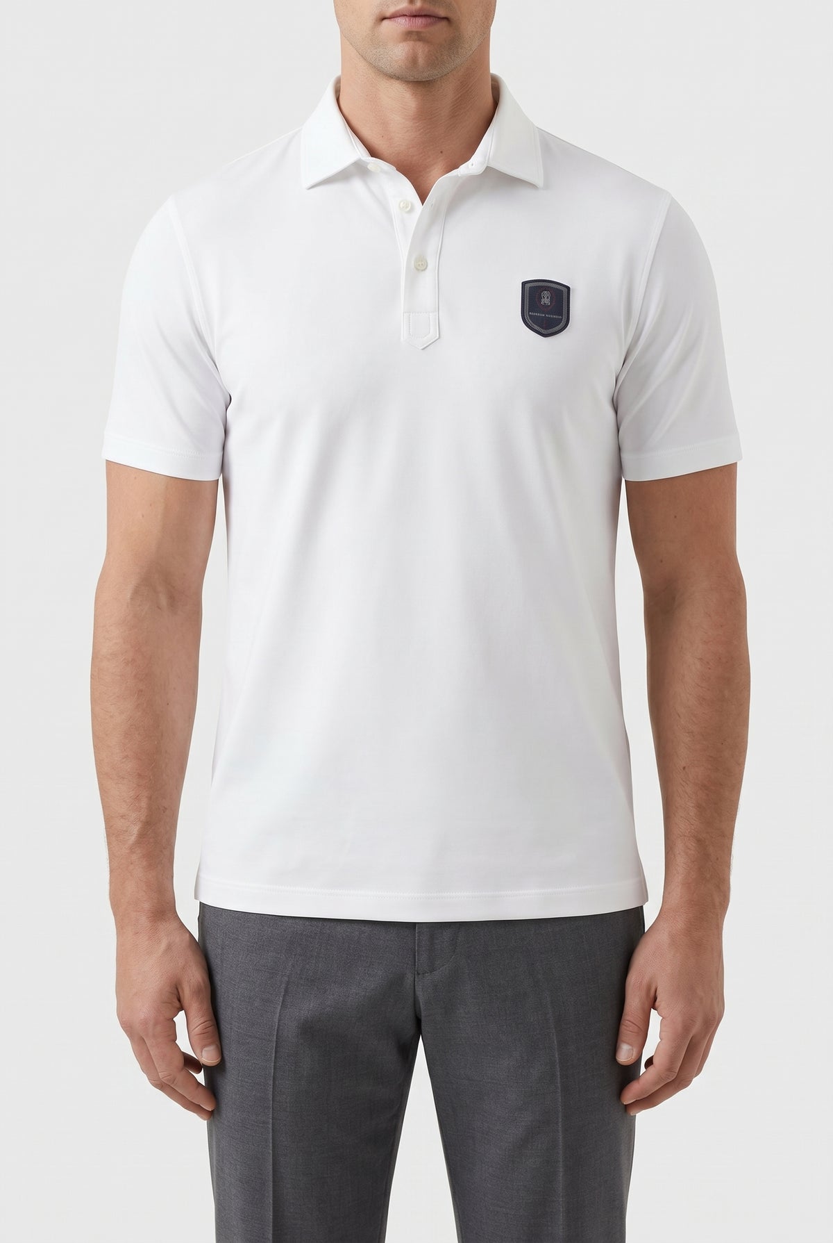 BRUNELLO CUCINELLI MEN'S WHITE STRETCH POLO SHIRT