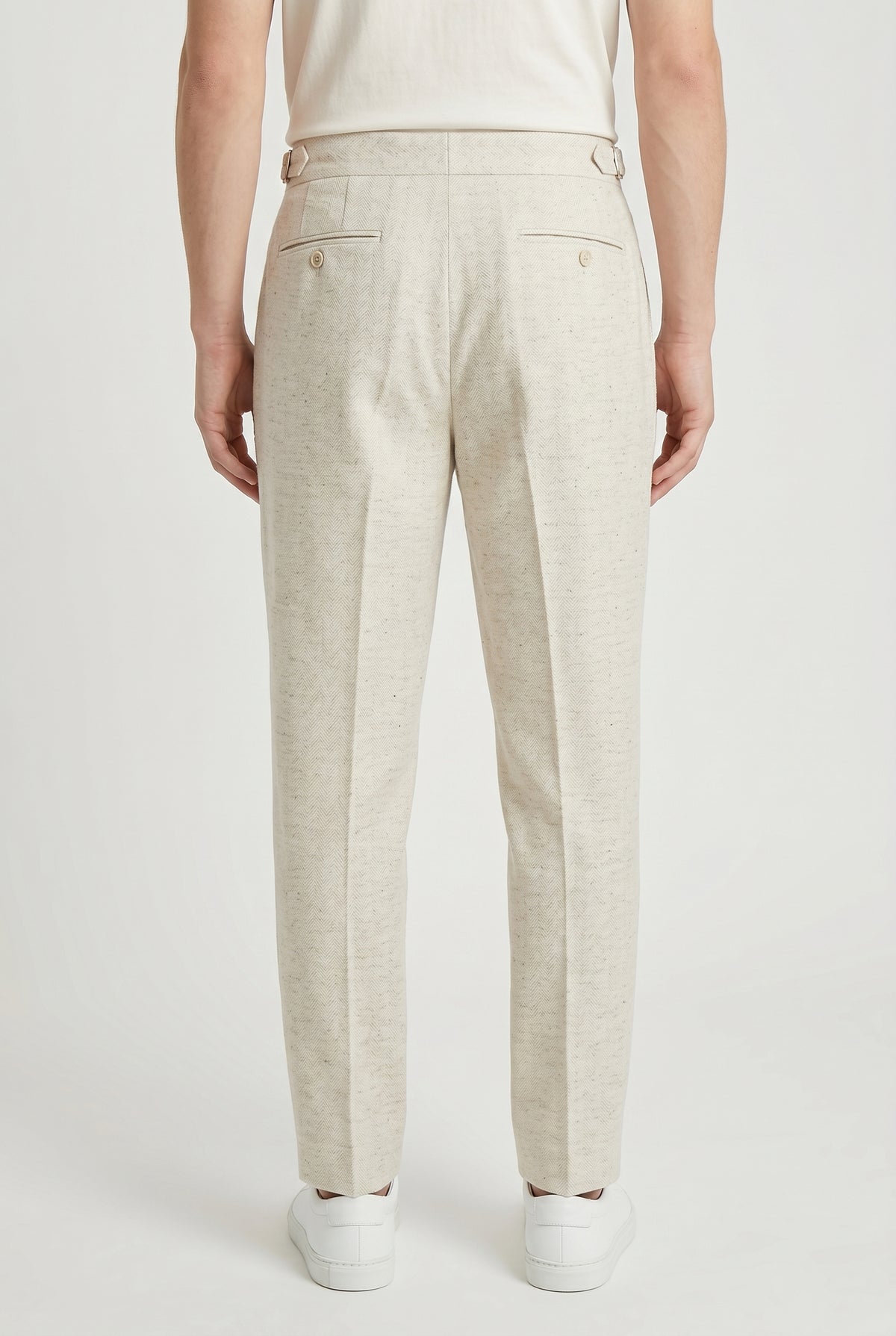 BRUNELLO CUCINELLI MEN'S OFF WHITE WOOL PLEATED TROUSERS