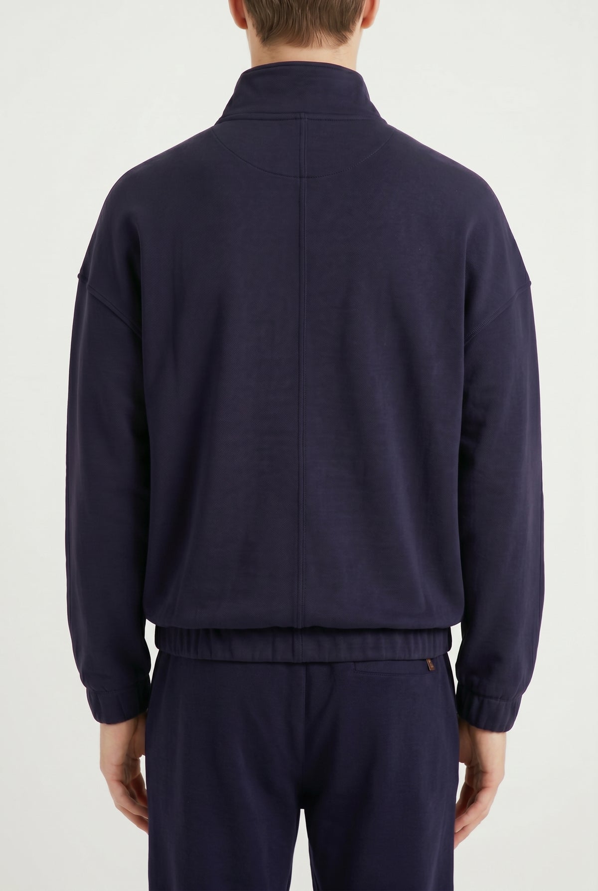 BRUNELLO CUCINELLI MEN'S DARK BLUE HALF ZIP SWEATER