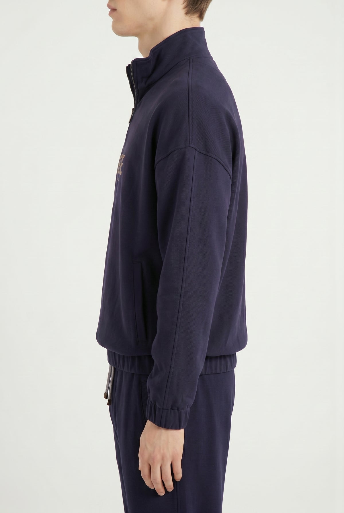 BRUNELLO CUCINELLI MEN'S DARK BLUE HALF ZIP SWEATER