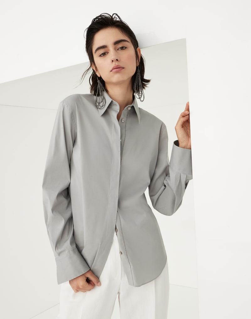 BRUNELLO CUCINELLI WOMEN'S LIGHT GREY CLASSIC SHIRT