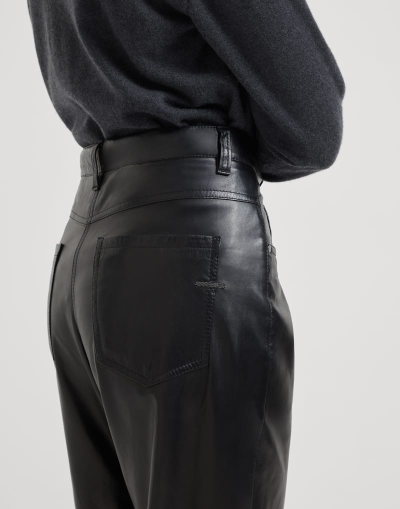 BRUNELLO CUCINELLI WOMEN'S BLACK LEATHER WIDE TROUSERS