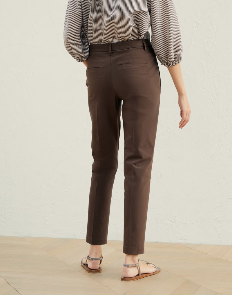 BRUNELLO CUCINELLI WOMEN'S BROWN TAILORED COTTON TROUSERS