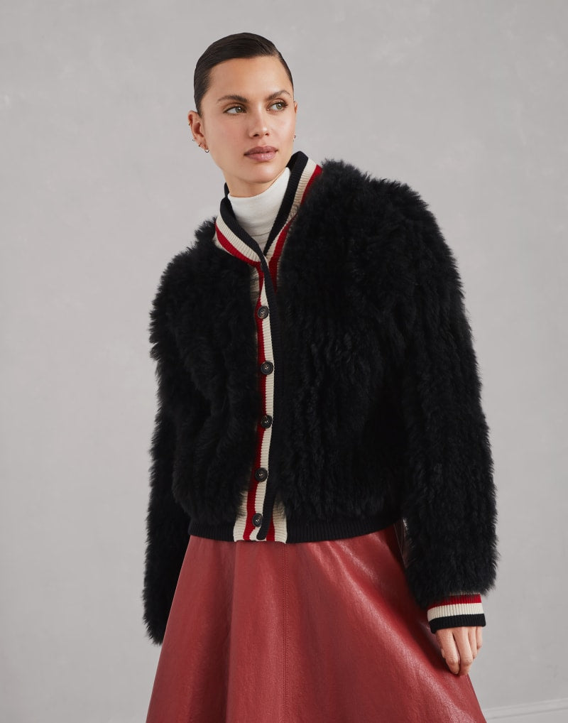 BRUNELLO CUCINELLI WOMEN'S BLACK FUZZY BUTTON SWEATER