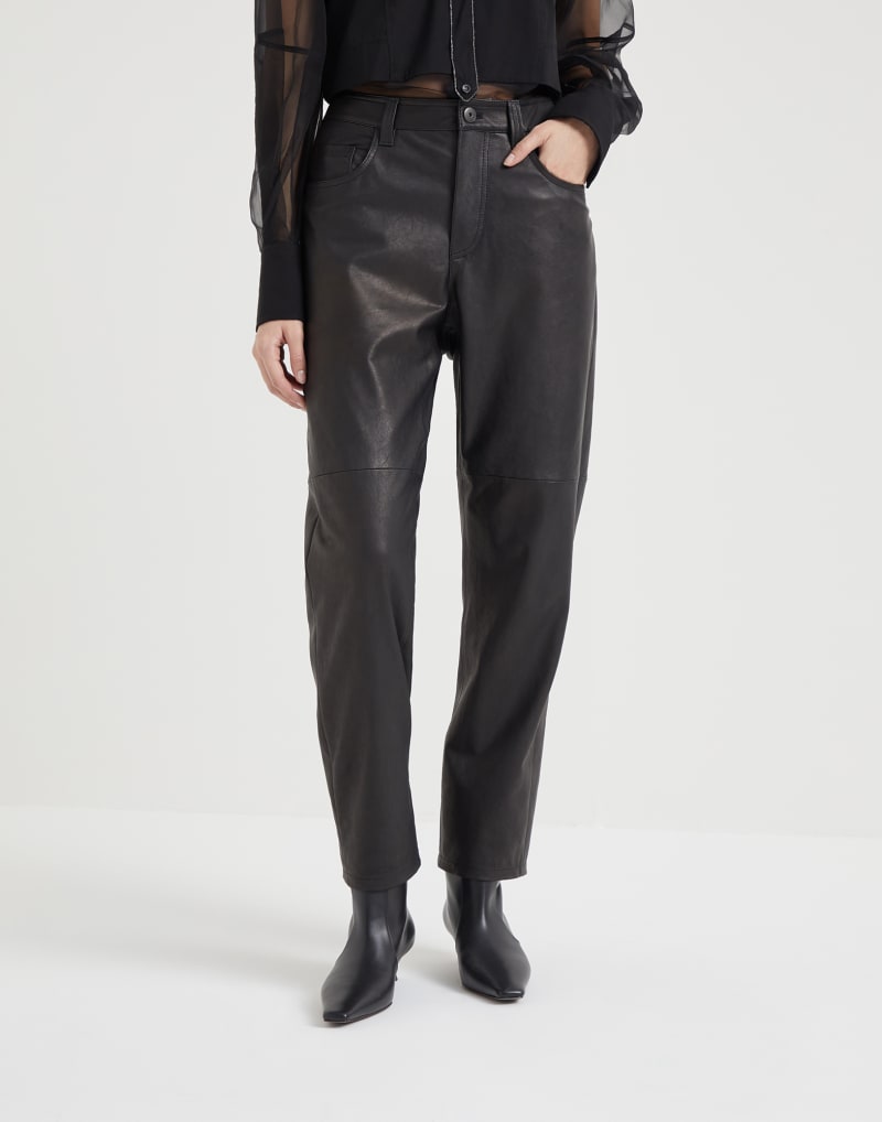 BRUNELLO CUCINELLI WOMEN'S BLACK LEATHER STRAIGHT LEG PANTS