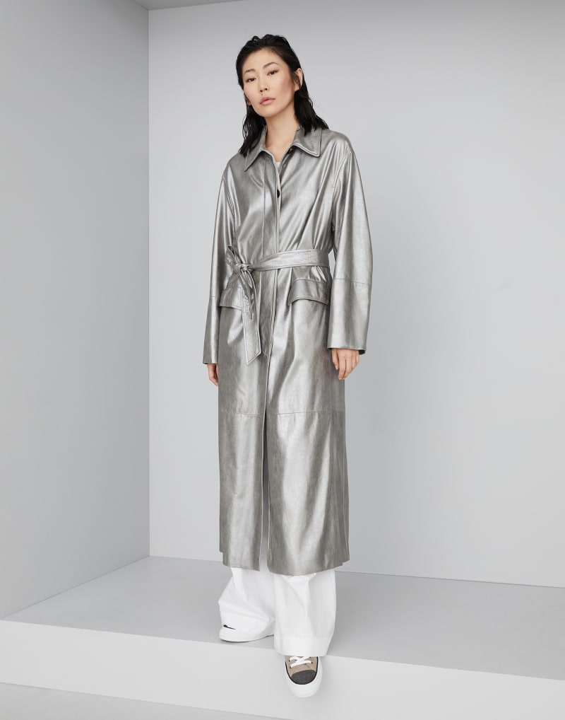 BRUNELLO CUCINELLI WOMEN'S SILVER BELTED LEATHER JACKET