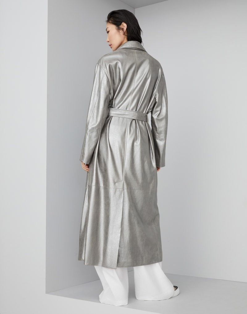 BRUNELLO CUCINELLI WOMEN'S SILVER BELTED LEATHER JACKET