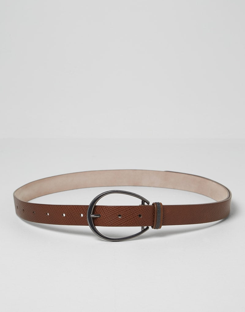 BRUNELLO CUCINELLI WOMEN'S BRUNETTE TEXTURED LEATHER BELT