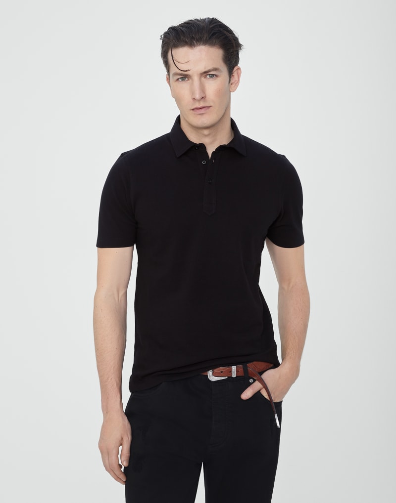 BRUNELLO CUCINELLI MEN'S BLACK SHORT SLEEVE POLO SHIRT