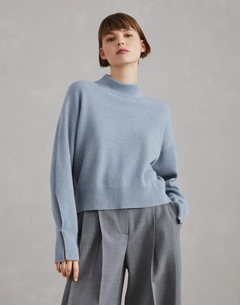 BRUNELLO CUCINELLI WOMEN'S ARCTIC WOOL RIBBED MOCK NECK SWEATER