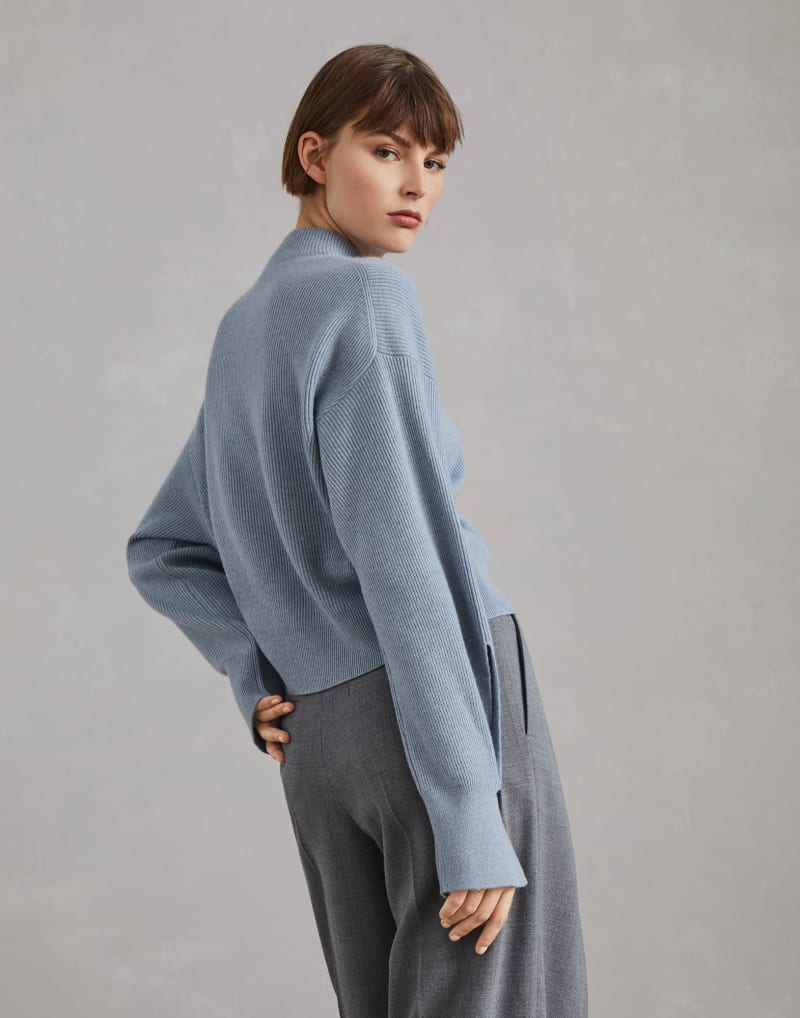 BRUNELLO CUCINELLI WOMEN'S ARCTIC WOOL RIBBED MOCK NECK SWEATER