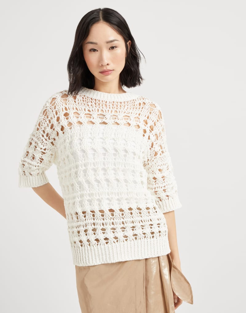 BRUNELLO CUCINELLI WOMEN'S OFF WHITE OPEN KNIT SWEATER