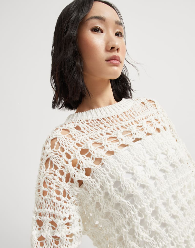 BRUNELLO CUCINELLI WOMEN'S OFF WHITE OPEN KNIT SWEATER