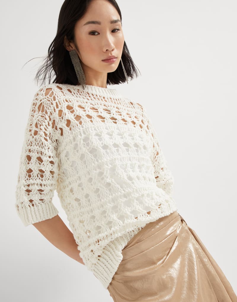 BRUNELLO CUCINELLI WOMEN'S OFF WHITE OPEN KNIT SWEATER