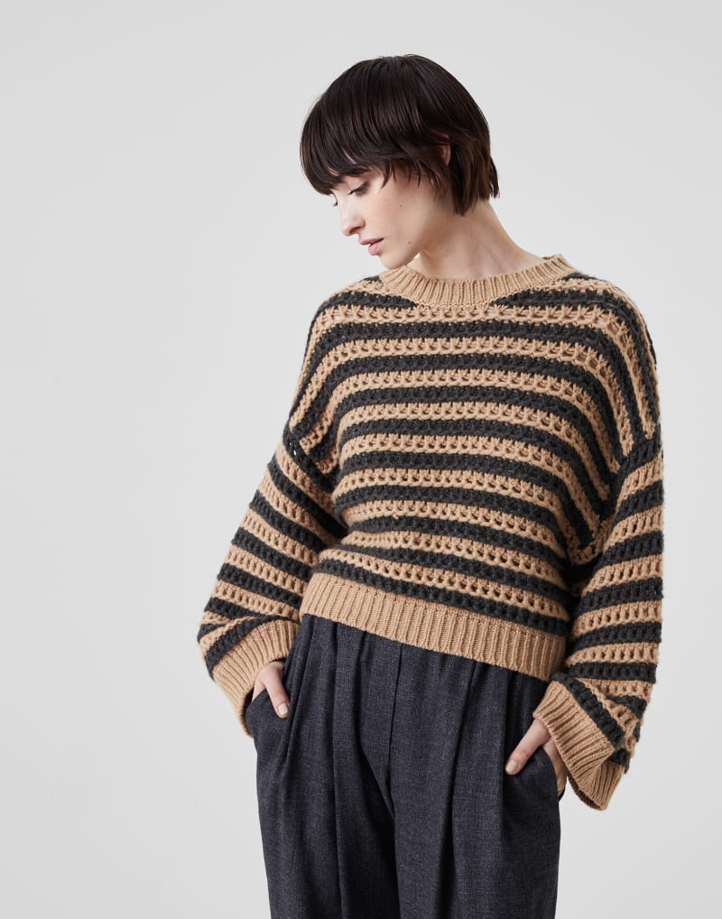 BRUNELLO CUCINELLI WOMEN'S STRIPED WOOL SILK SWEATER