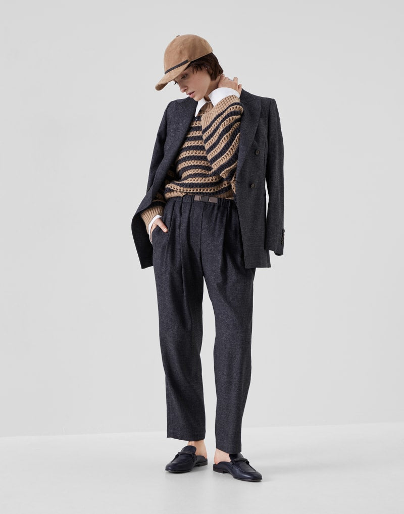 BRUNELLO CUCINELLI WOMEN'S STRIPED WOOL SILK SWEATER