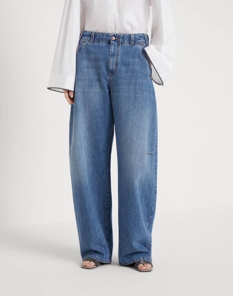 BRUNELLO CUCINELLI WOMEN'S BLUE WIDE LEG TROUSERS