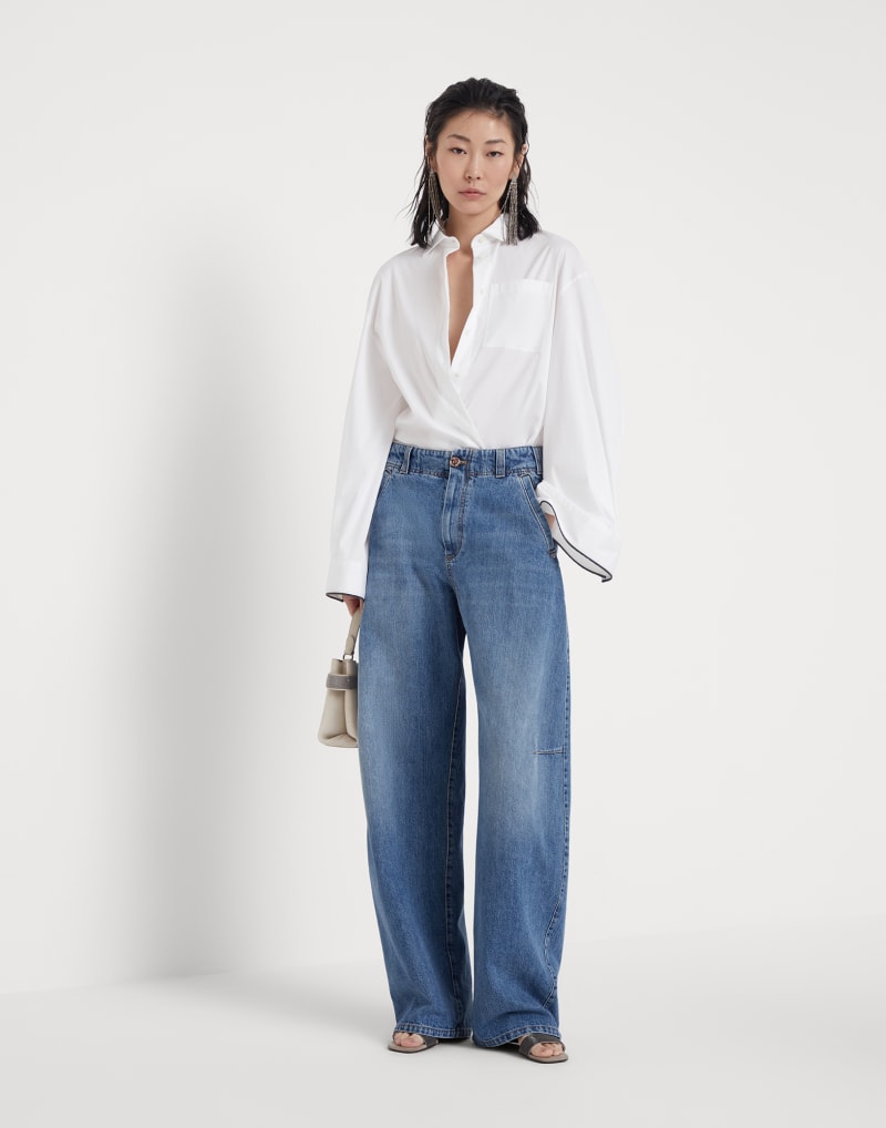 BRUNELLO CUCINELLI WOMEN'S BLUE WIDE LEG TROUSERS