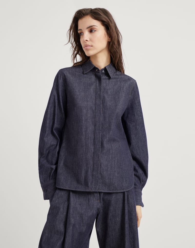 BRUNELLO CUCINELLI WOMEN'S DARK BLUE COTTON SHIRT
