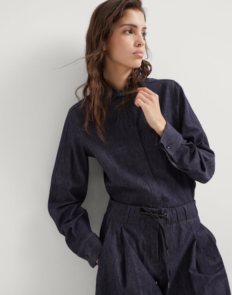 BRUNELLO CUCINELLI WOMEN'S DARK BLUE COTTON SHIRT