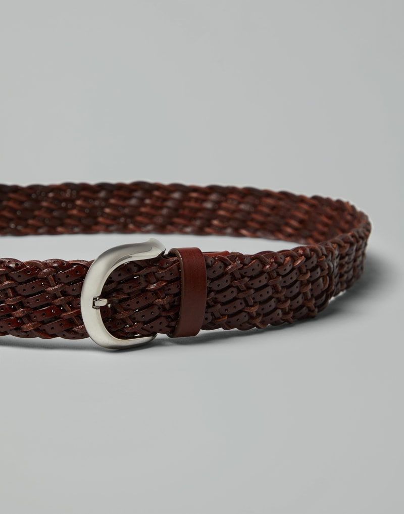BRUNELLO CUCINELLI MEN'S BROWN WOVEN LEATHER BELT