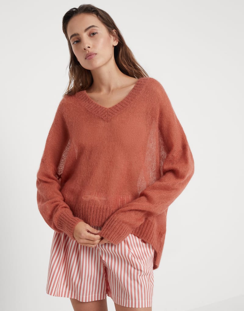 BRUNELLO CUCINELLI WOMEN'S RUST WOOL MOHAIR SWEATER