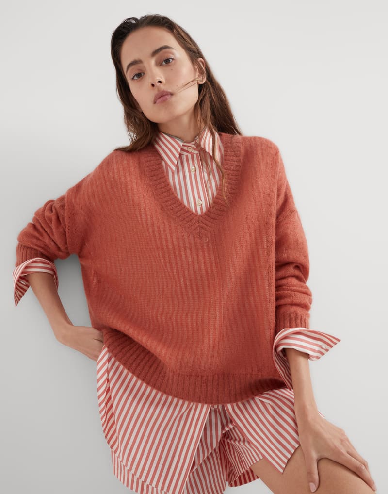 BRUNELLO CUCINELLI WOMEN'S RUST WOOL MOHAIR SWEATER