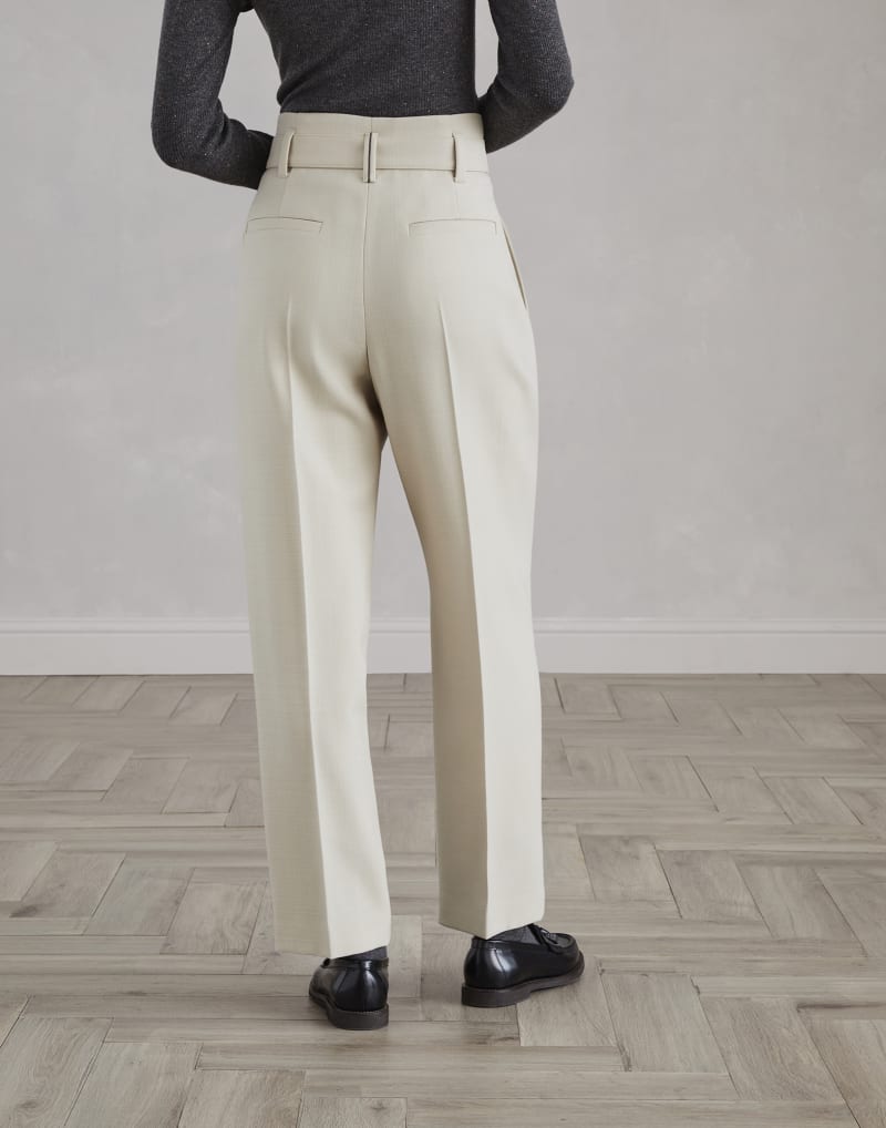 BRUNELLO CUCINELLI WOMEN'S LIGHT BEIGE WOOL BELTED TROUSERS