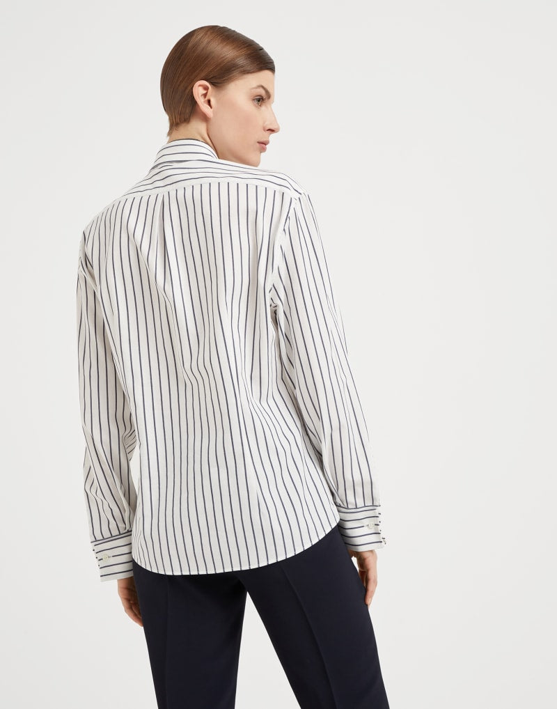 BRUNELLO CUCINELLI WOMEN'S PANAMA BLUE STRIPED COTTON SHIRT