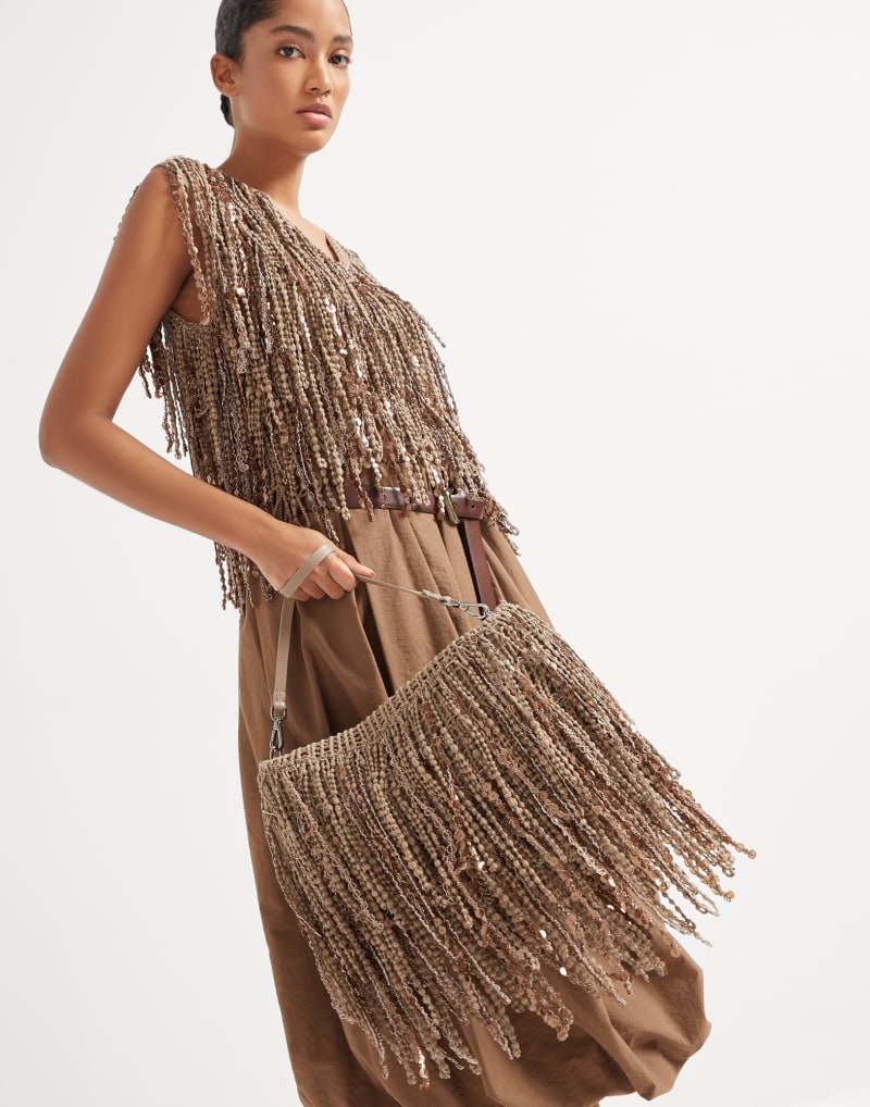 BRUNELLO CUCINELLI WOMEN'S BROWN LEATHER FRINGE BAG