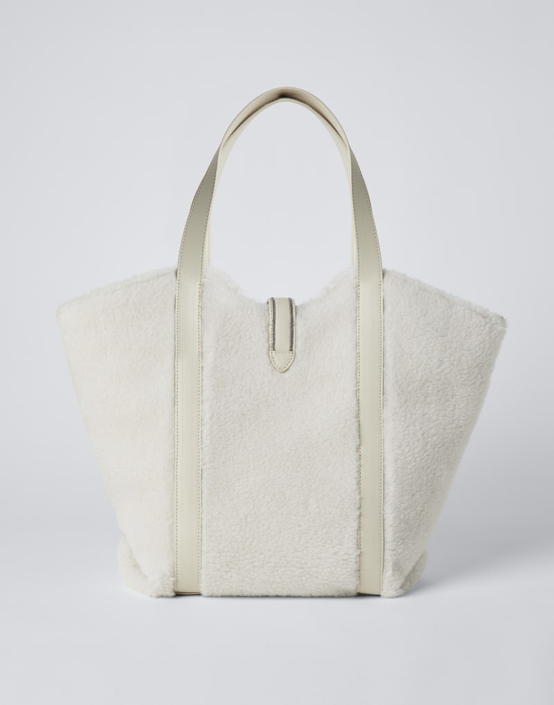 BRUNELLO CUCINELLI WOMEN'S COLD WHITE SHEARLING TOTE BAG