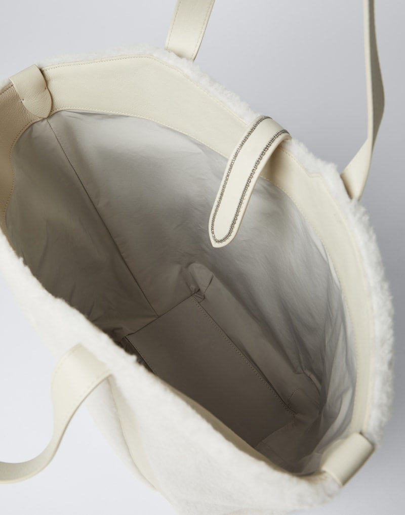 BRUNELLO CUCINELLI WOMEN'S COLD WHITE SHEARLING TOTE BAG