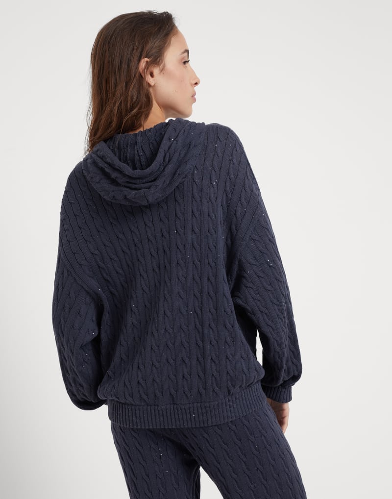 BRUNELLO CUCINELLI WOMEN'S DARK BLUE CABLE KNIT SWEATER