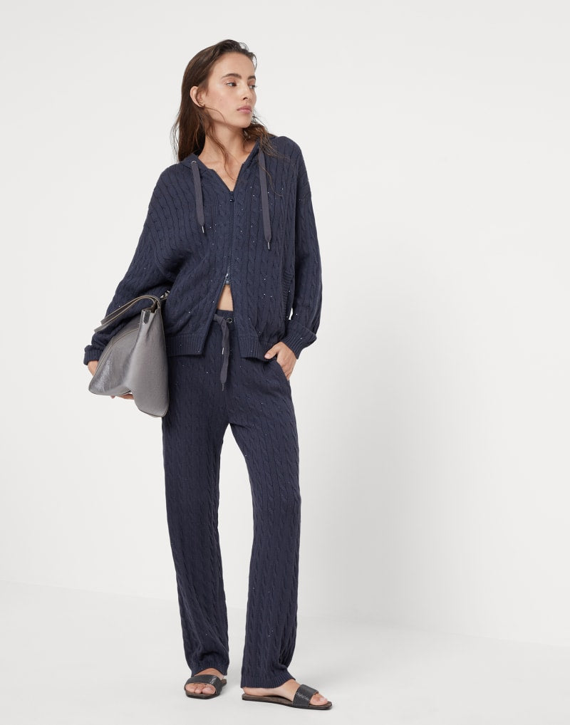 BRUNELLO CUCINELLI WOMEN'S DARK BLUE CABLE KNIT SWEATER