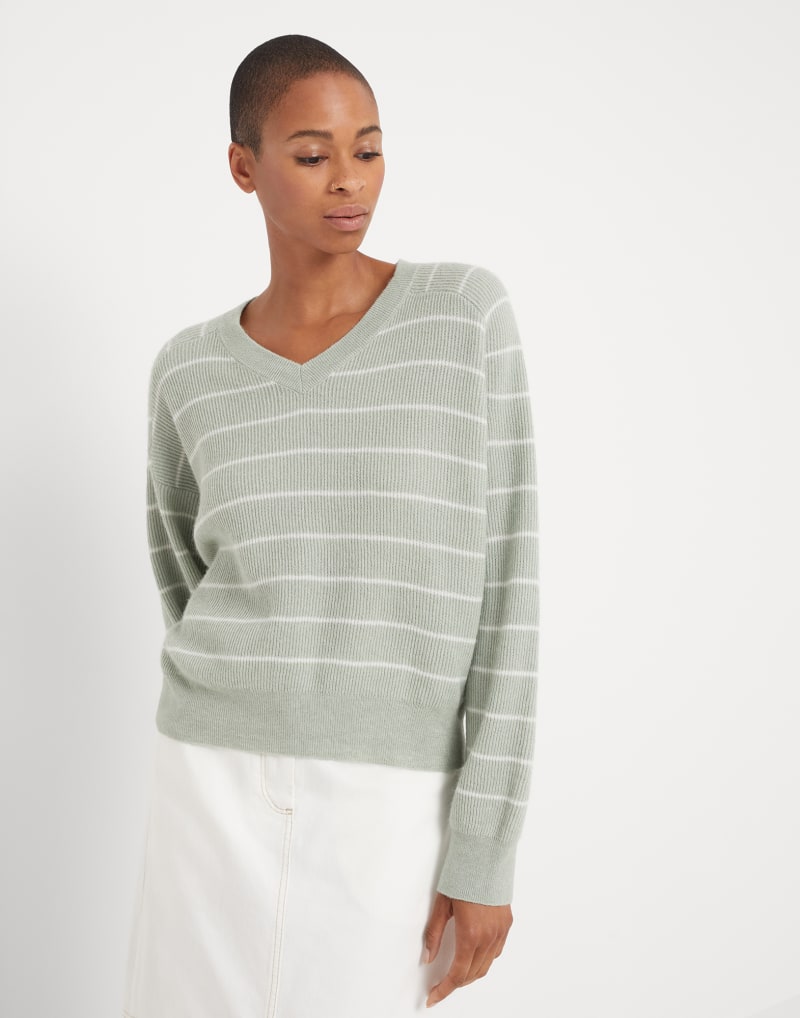 BRUNELLO CUCINELLI WOMEN'S LIGHT GREEN STRIPED SWEATER