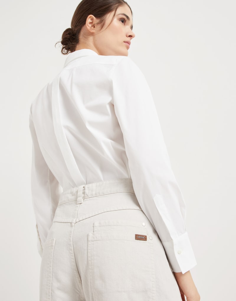 BRUNELLO CUCINELLI WOMEN'S WARM WHITE WIDE LEG COTTON BLEND TROUSERS