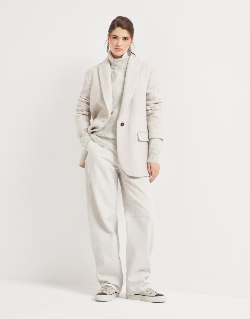 BRUNELLO CUCINELLI WOMEN'S WARM WHITE WIDE LEG COTTON BLEND TROUSERS