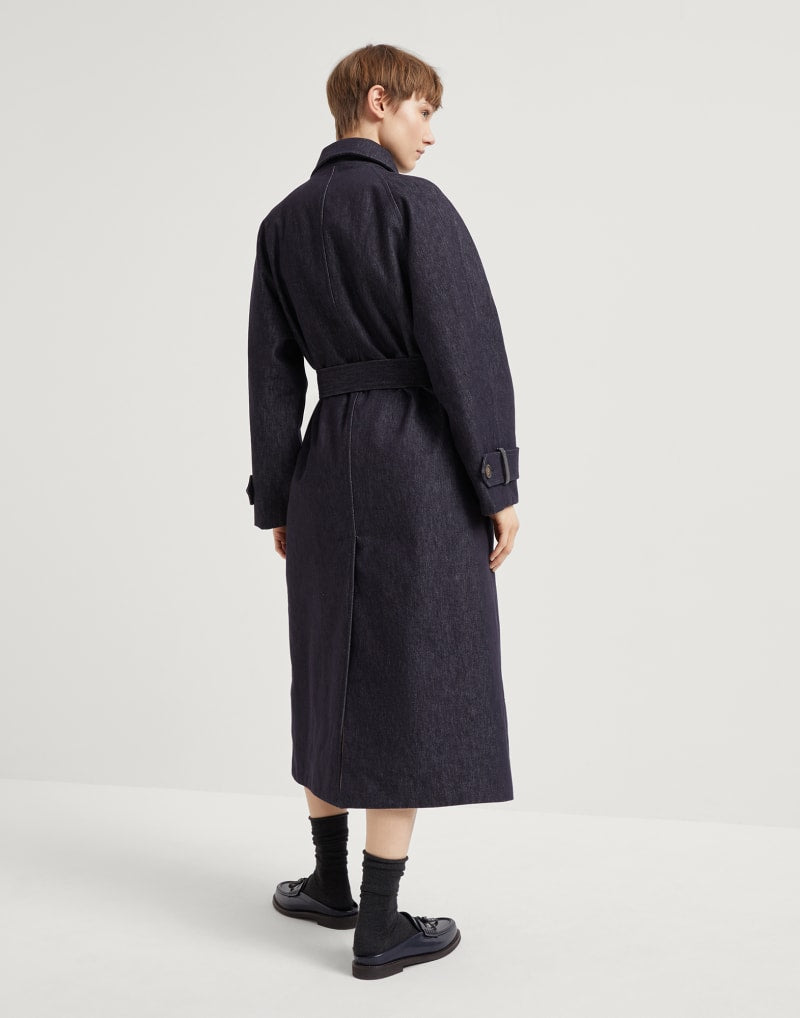 BRUNELLO CUCINELLI WOMEN'S BLUE BELTED LONG JACKET