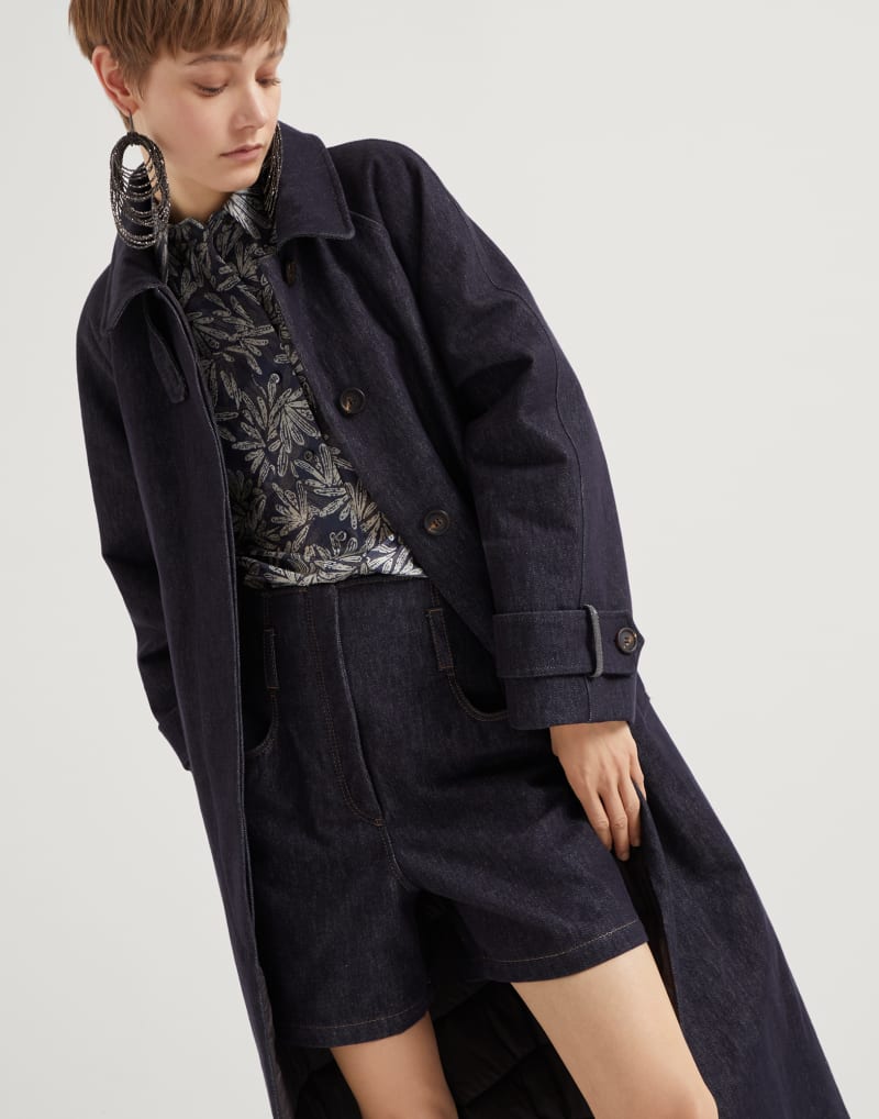 BRUNELLO CUCINELLI WOMEN'S BLUE BELTED LONG JACKET