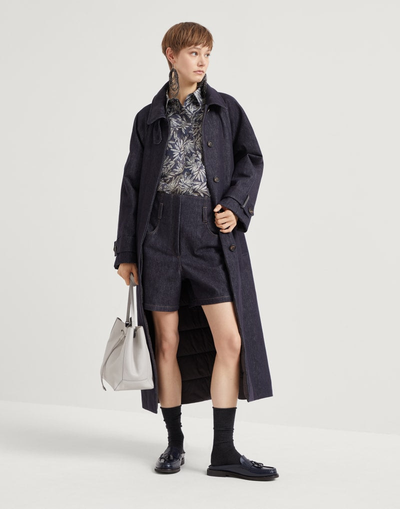 BRUNELLO CUCINELLI WOMEN'S BLUE BELTED LONG JACKET