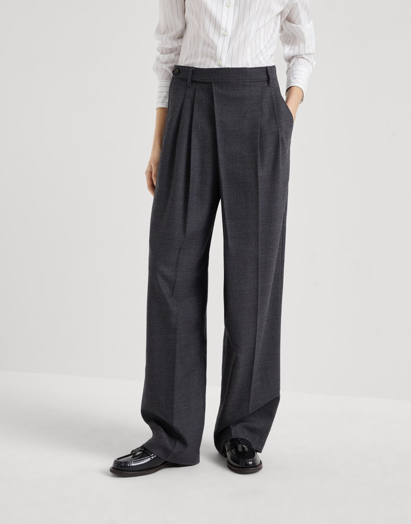 BRUNELLO CUCINELLI WOMEN'S DARK GREY WOOL WIDE LEG TROUSERS