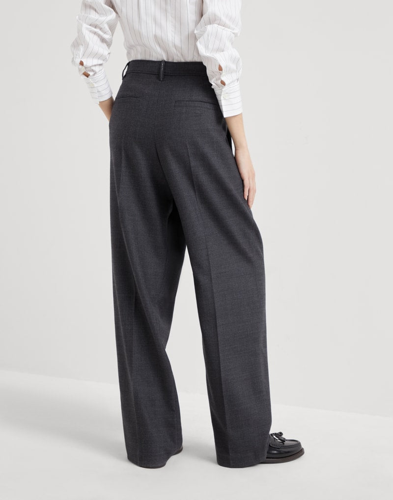 BRUNELLO CUCINELLI WOMEN'S DARK GREY WOOL WIDE LEG TROUSERS