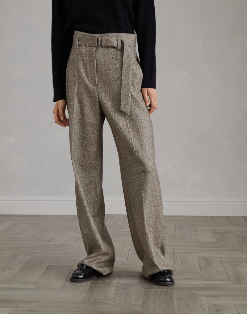 BRUNELLO CUCINELLI WOMEN'S BROWN WOOL BLEND WIDE LEG TROUSERS