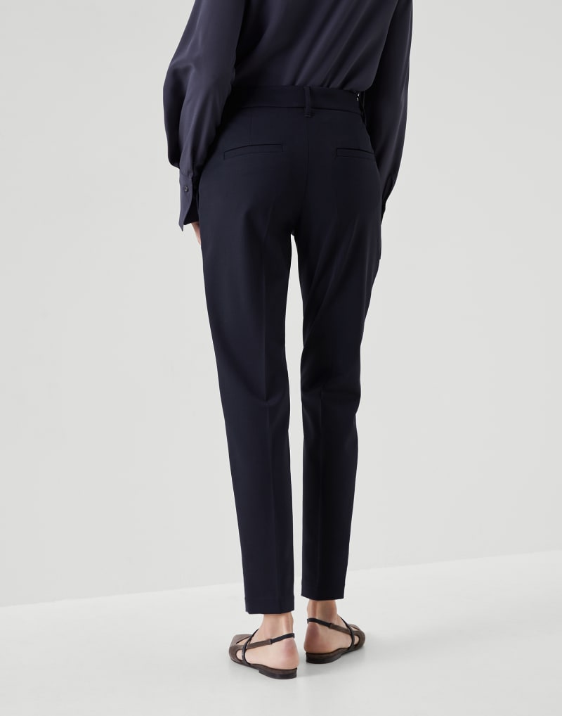 BRUNELLO CUCINELLI WOMEN'S BLUE WOOL BLEND SLIM TROUSERS