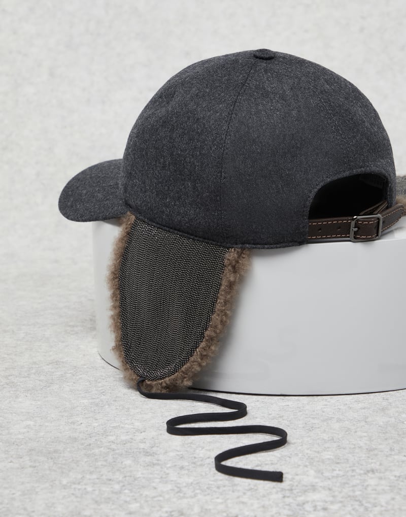 BRUNELLO CUCINELLI WOMEN'S CHARCOAL WOOL HAT WITH SHEARLING EAR FLAPS